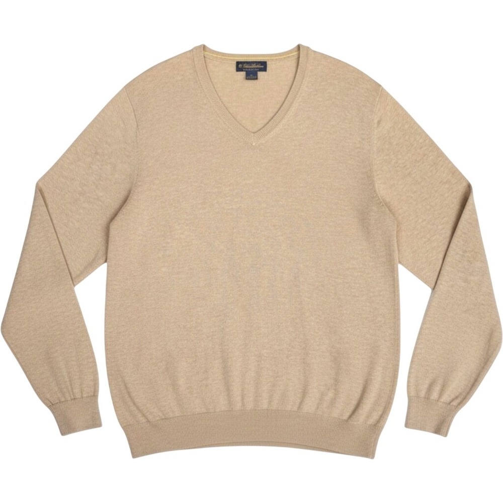 Brooks Brothers Supima Cotton Sweater Mens XL V-Neck Beige Classic Quiet Luxury